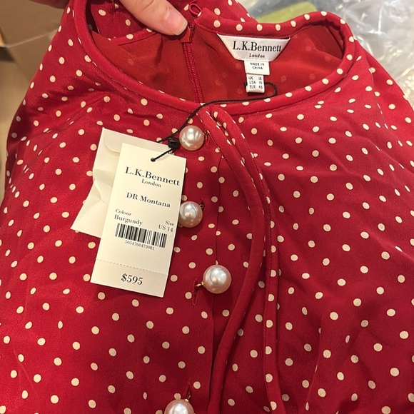 LK Bennett Montana red polka dot Print Silk Midi Dress - Picture 2 of 3